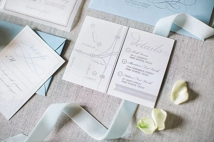 Dusty blue details map for wedding at Brik Special Event Venue