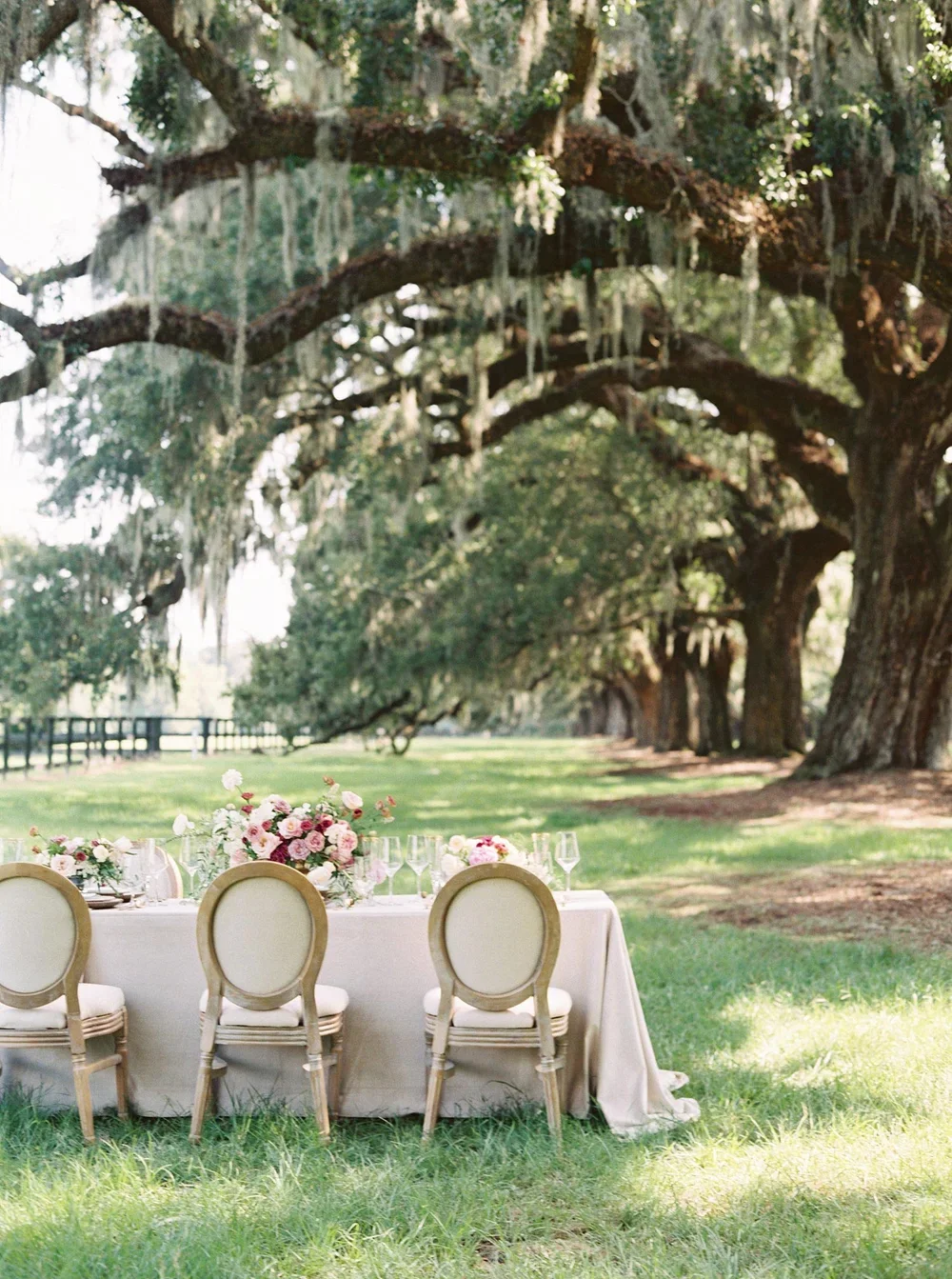 Outdoor wedding reception at Boone Hall Plantation Charleston SC