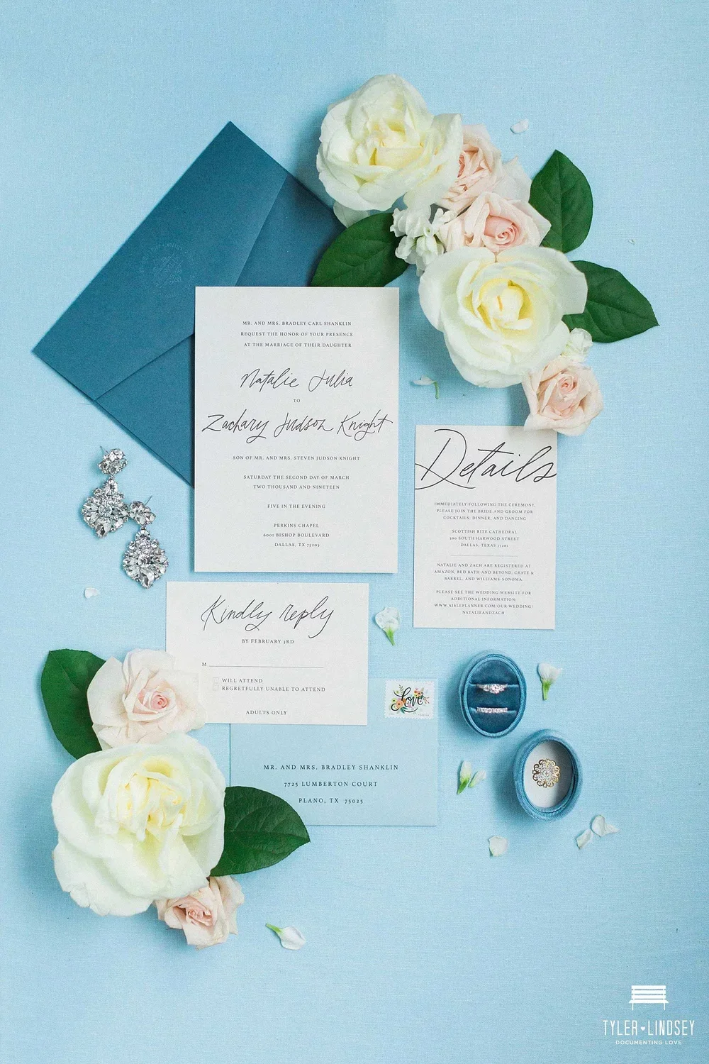 Blue southern wedding invitation 