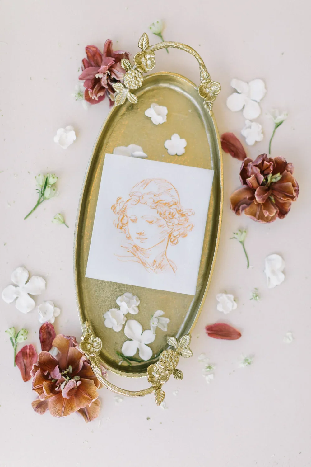 Gold trey flat lay for invitation