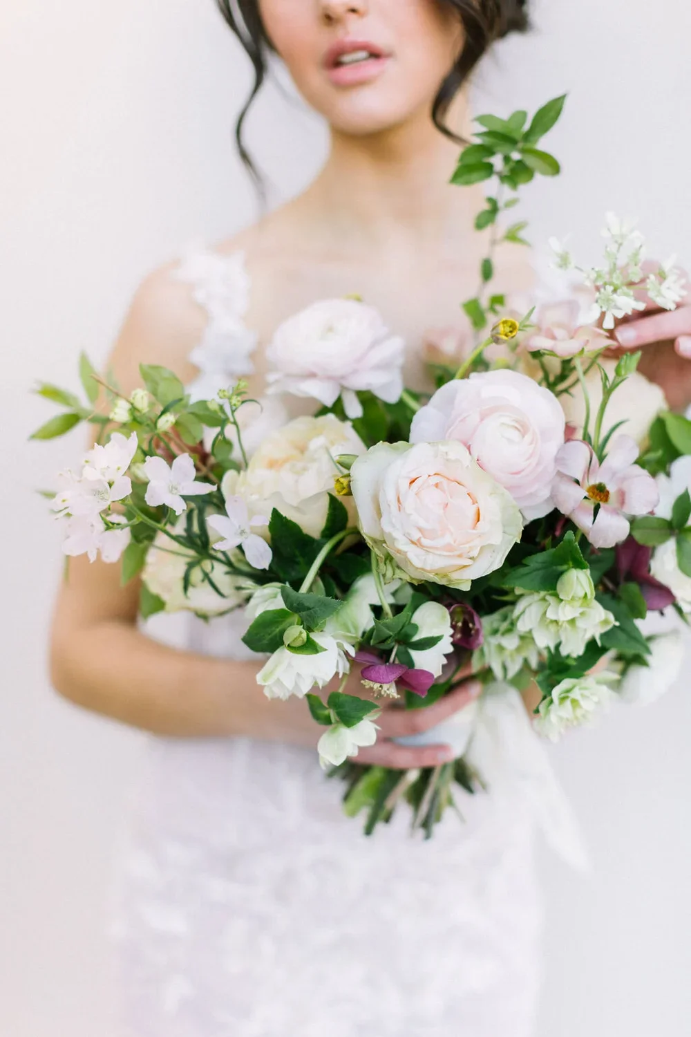 Purple &amp; peach fine art wedding bouquet