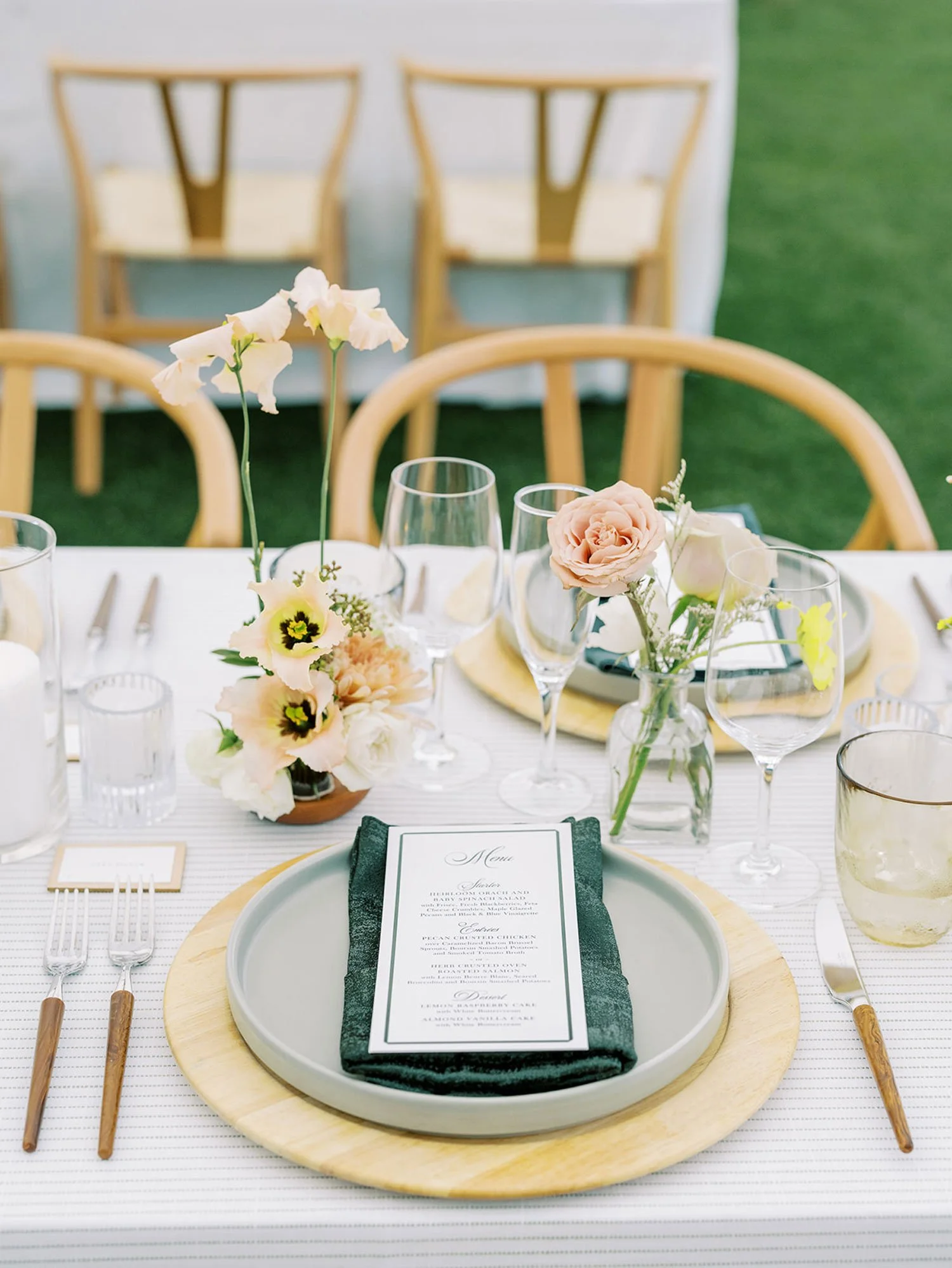 Wood Charger place setting with wood silverware designed by Austin wedding planner Shannon Rose Events