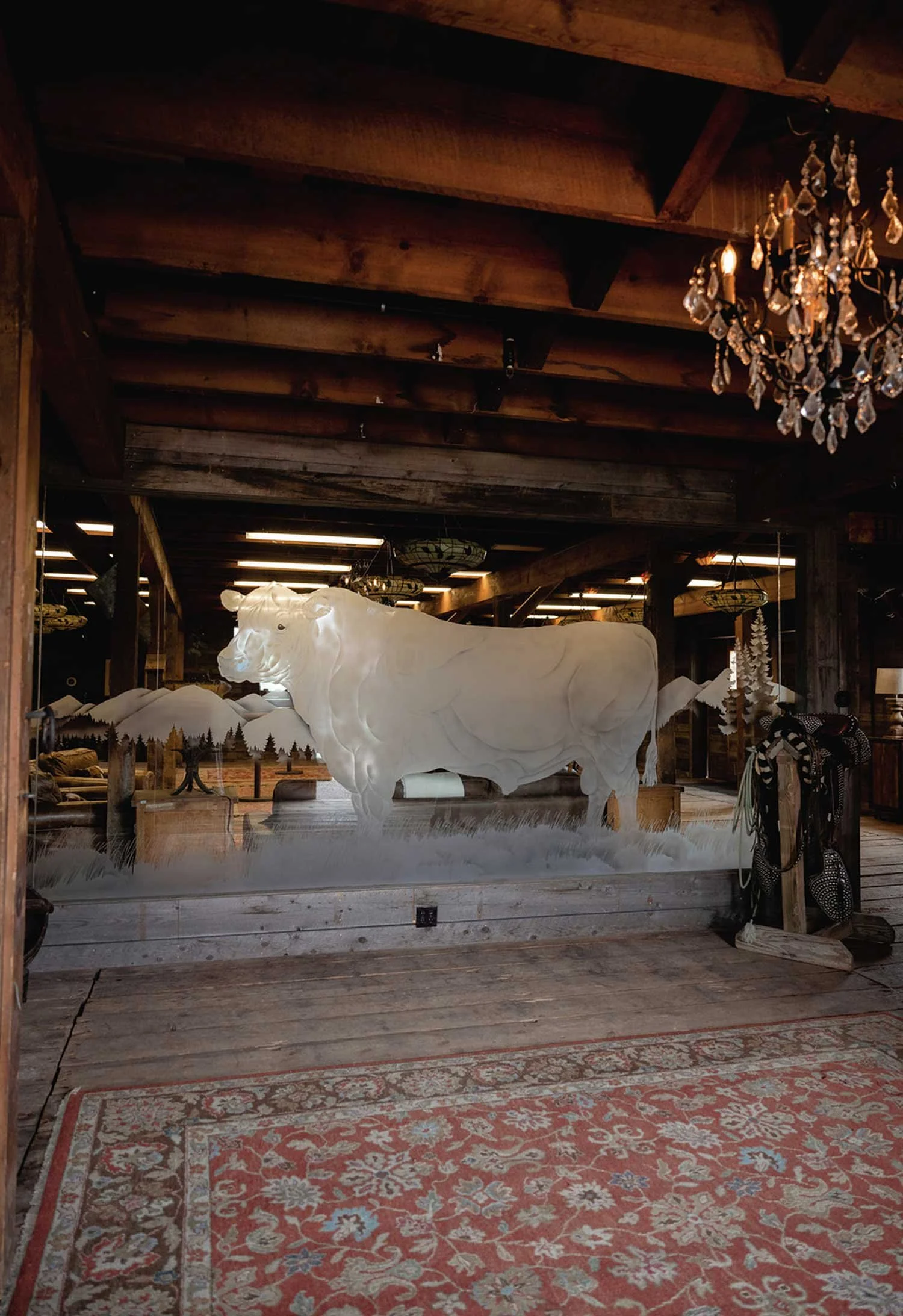 Bull Barn window art at Paws Up