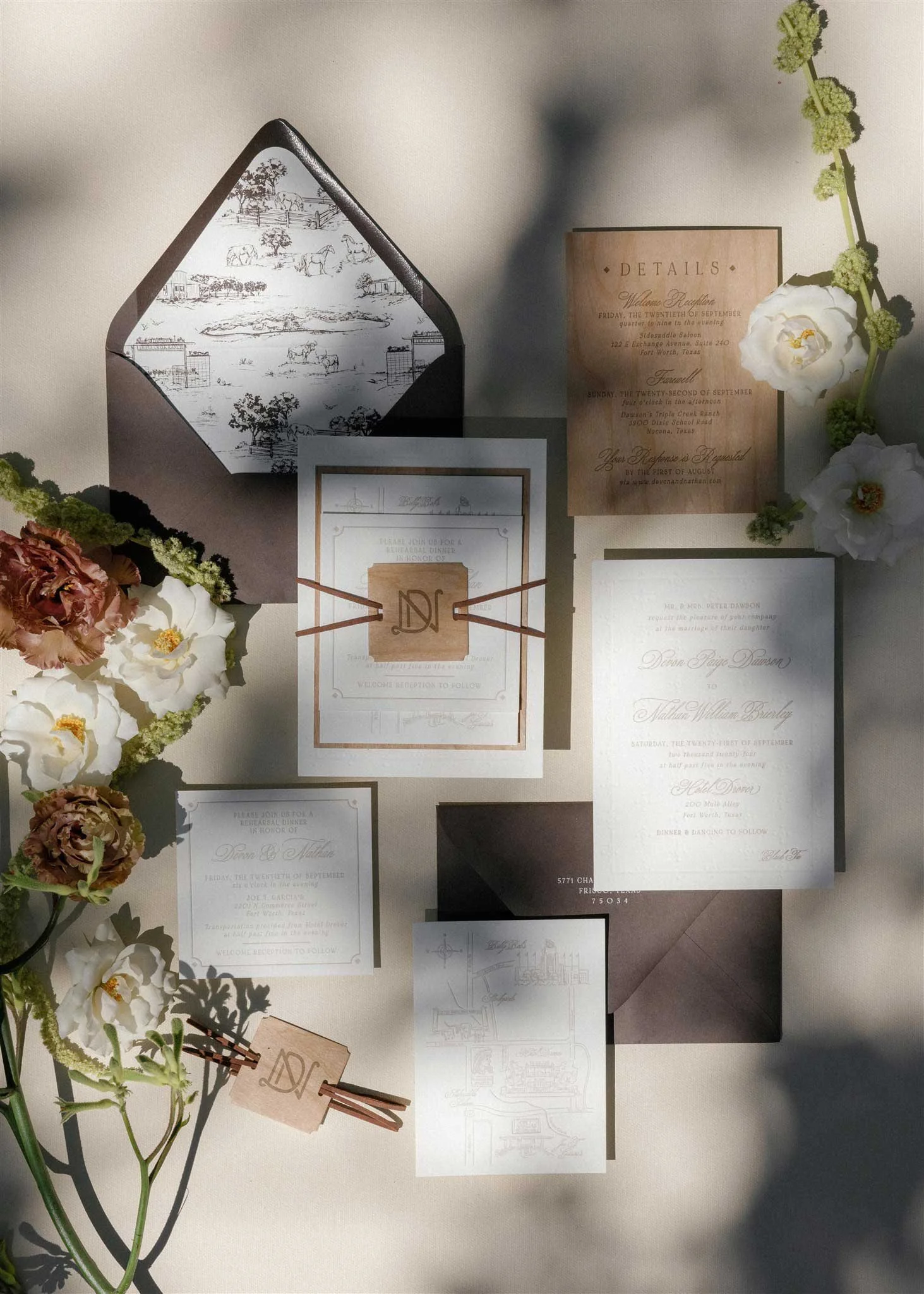 Western Invitations with a wood tag