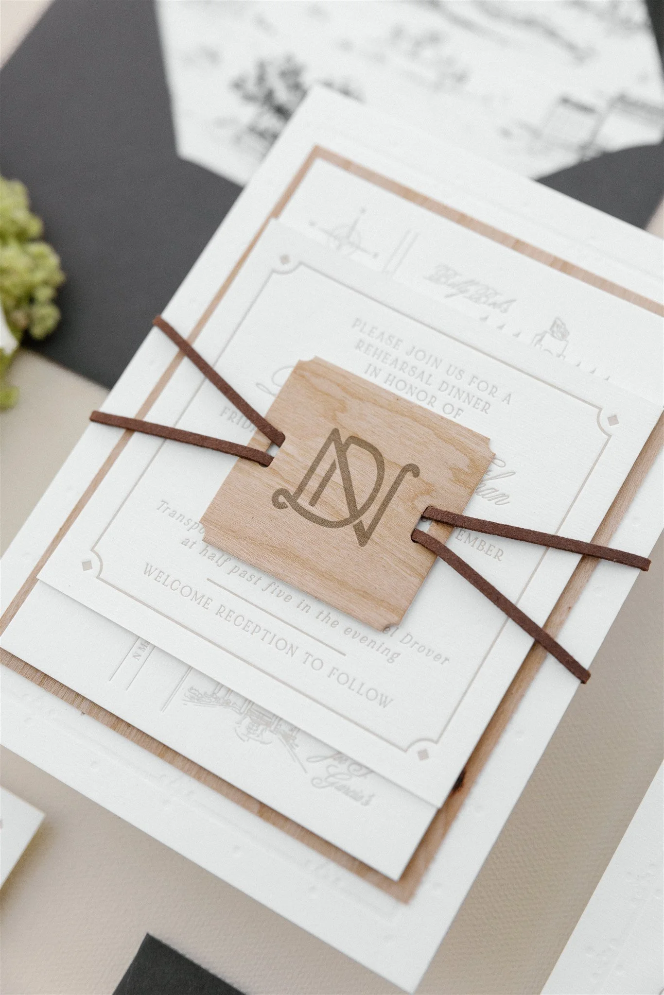 Wood tag wedding invitations