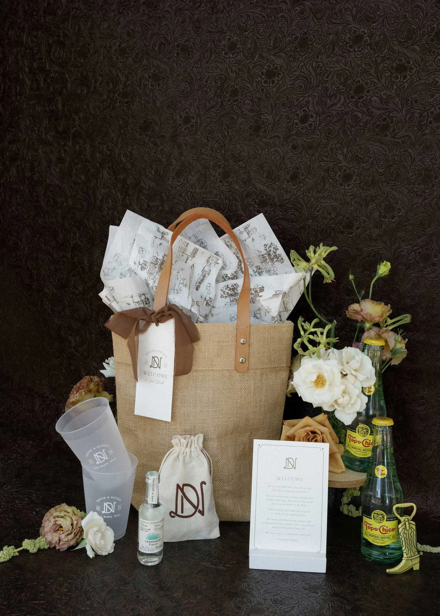 Western welcome bag with burlap