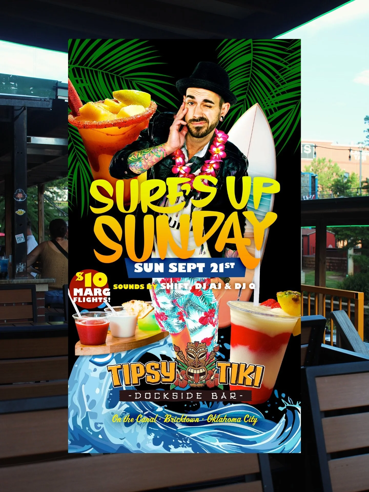 🌊 Surf&rsquo;s Up Sunday is here!

Drink specials all day: $10 margarita flights + the crowd favorite $8 Mermaid Water 🍹

Add in live DJs, @tipsytacosokc, tiki cocktails, and canal-side views, and you&rsquo;ve got the perfect Sunday vibe.

⚡ Don&rs