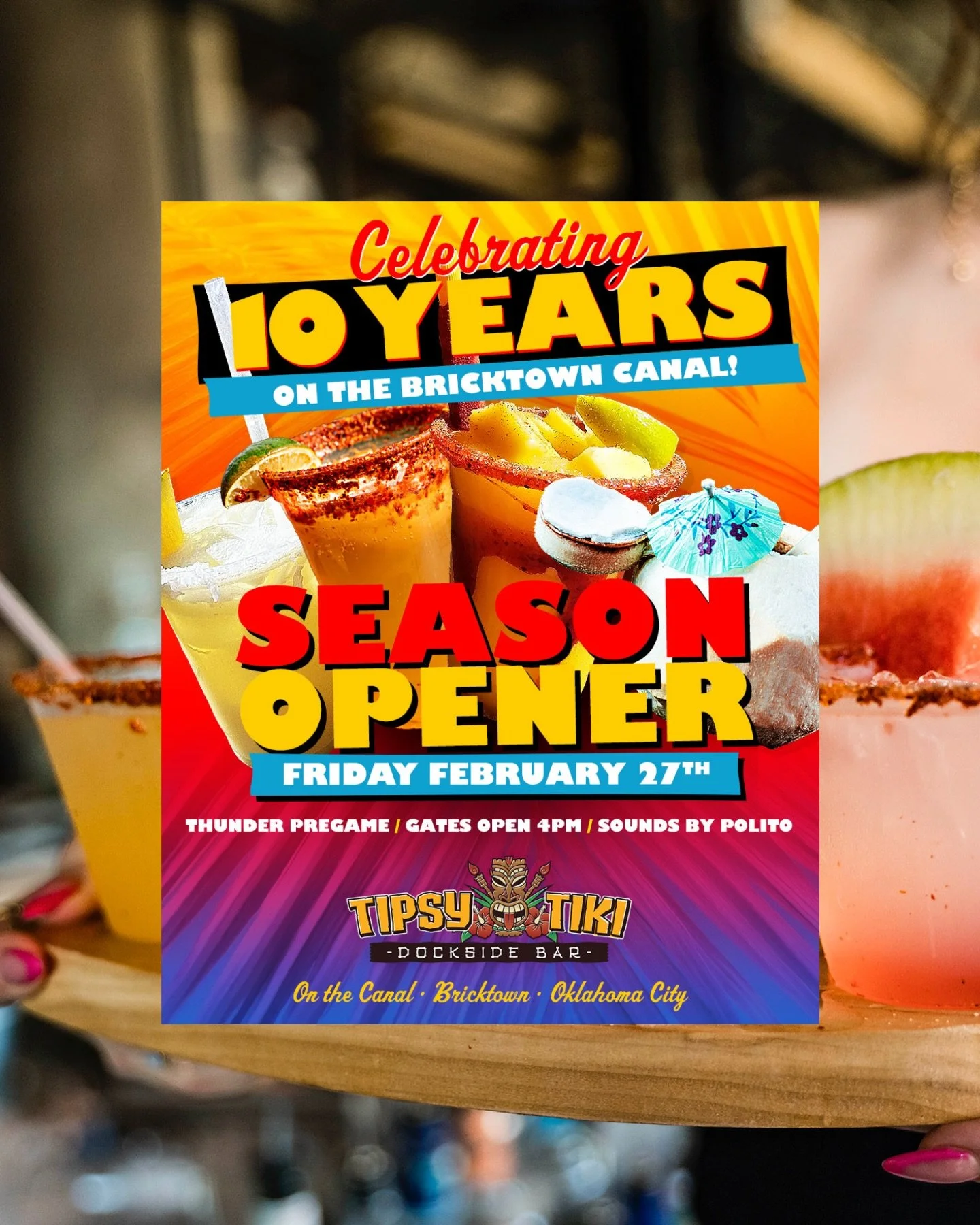 Today is the day &mdash; Bricktown&rsquo;s favorite patio officially opens!

4PM gates 🍹
Thunder pregame 🏀
Polito on the decks 🎶

See you on the canal.

#tipsytikiokc #bricktown #seeokc #drinklocal #thunderup