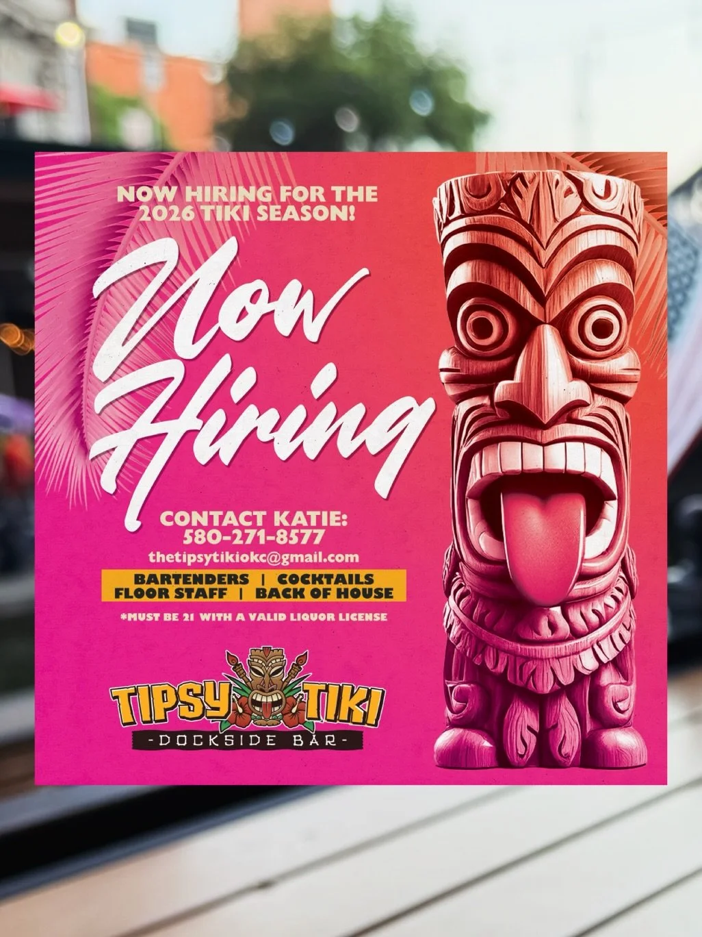 Join the Tiki crew. 🌴🍹

Now hiring bartenders, cocktail servers, floor staff, and back of house.

21+ with valid liquor license required &mdash; Reach out to Katie for details!

#tipsytikiokc #bricktown #nowhiring