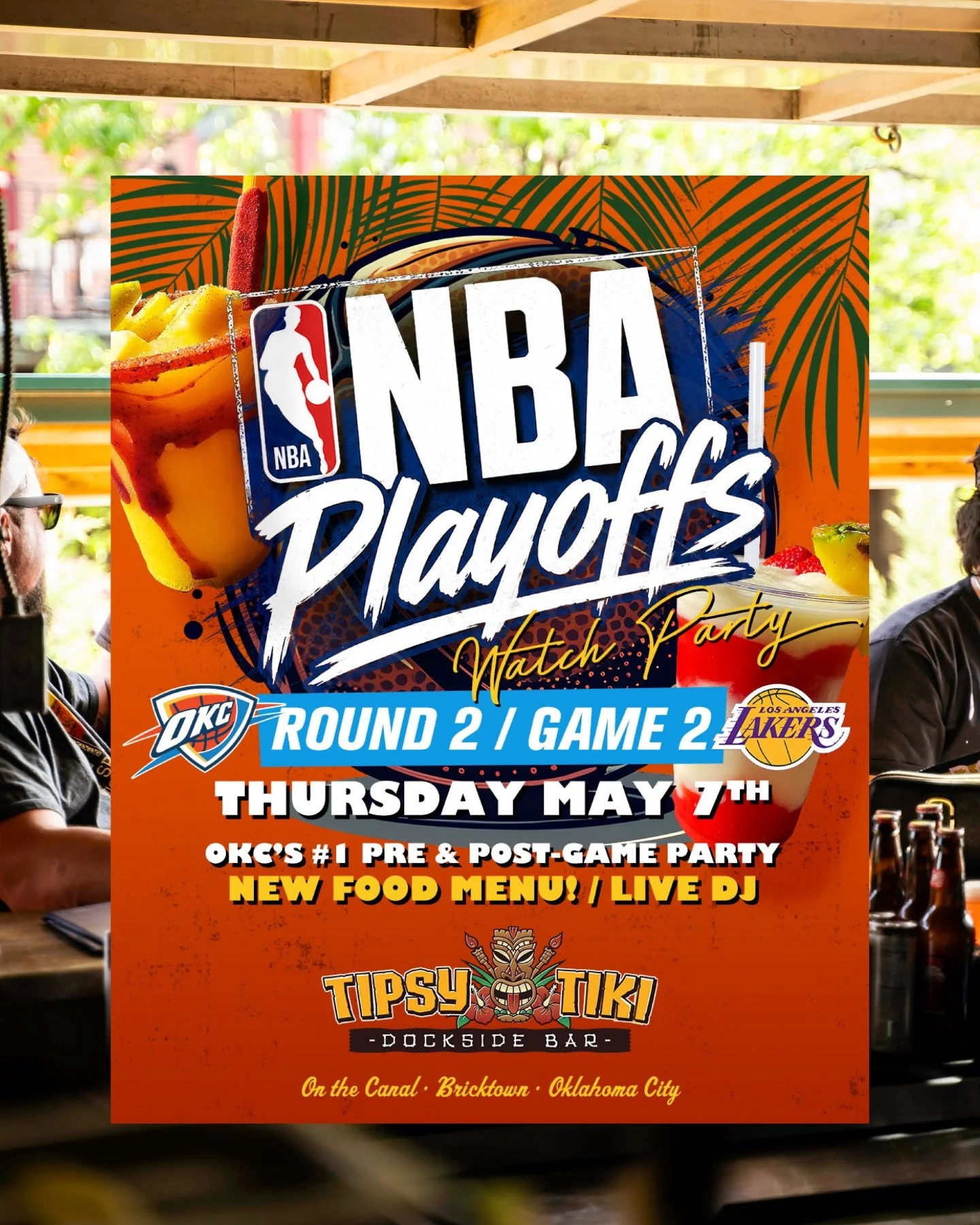 Game 2. Canal-side. ⚡️🌴

Join us at Tipsy Tiki for the watch party &mdash; new food menu, live DJ, and the best pre and post-game spot in @bricktown! 

Gates open at 4pm!

#tipsytikiokc #thunderup #nbaplayoffs #watchpartyokc #bricktown