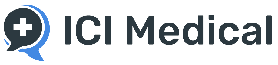 Logo with a speech bubble containing a medical cross and the text 'ICI Medical'.