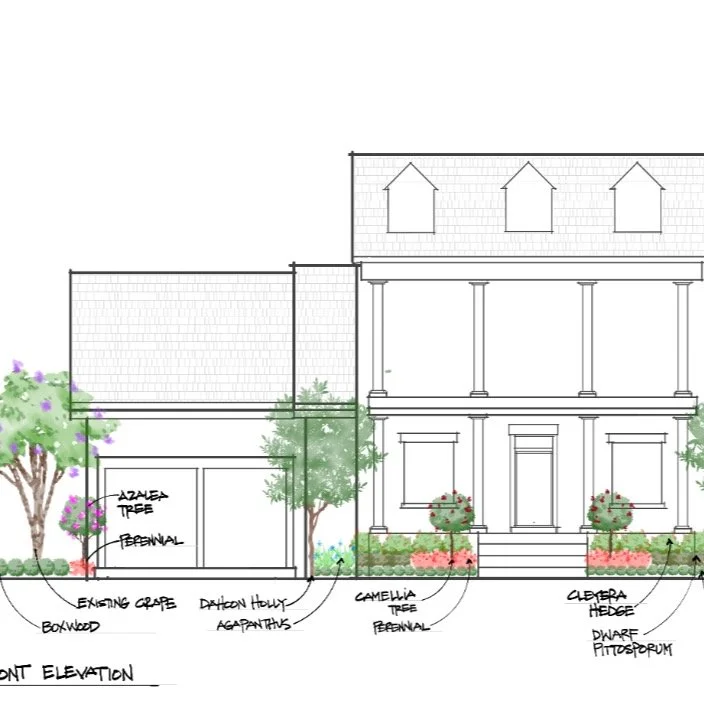 Early conceptual study for a custom residence in Baldwin Park.

This hand-rendered landscape concept was developed to communicate the overall vision for a timeless Southern garden estate... combining classic architectural symmetry, layered planting, 