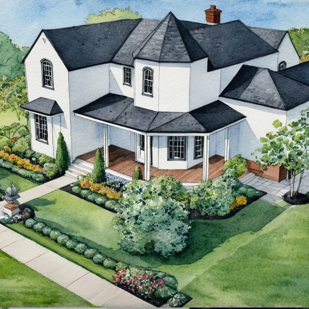 A timeless cottage garden vision for a Victorian-inspired home in Celebration. 

This conceptual rendering explores layered flowering gardens, structured hedges, classic walkways, and intimate planting compositions designed to complement the architec
