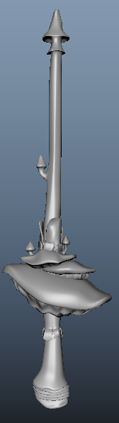 A digital 3D model of a medieval-style spear or javelin with a pointed tip, barbs, and a handle.