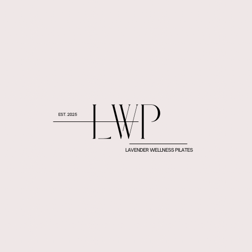 Logo for Lavender Wellness Pilates featuring the initials 'LWP' with a modern, minimalist design on a light background.
