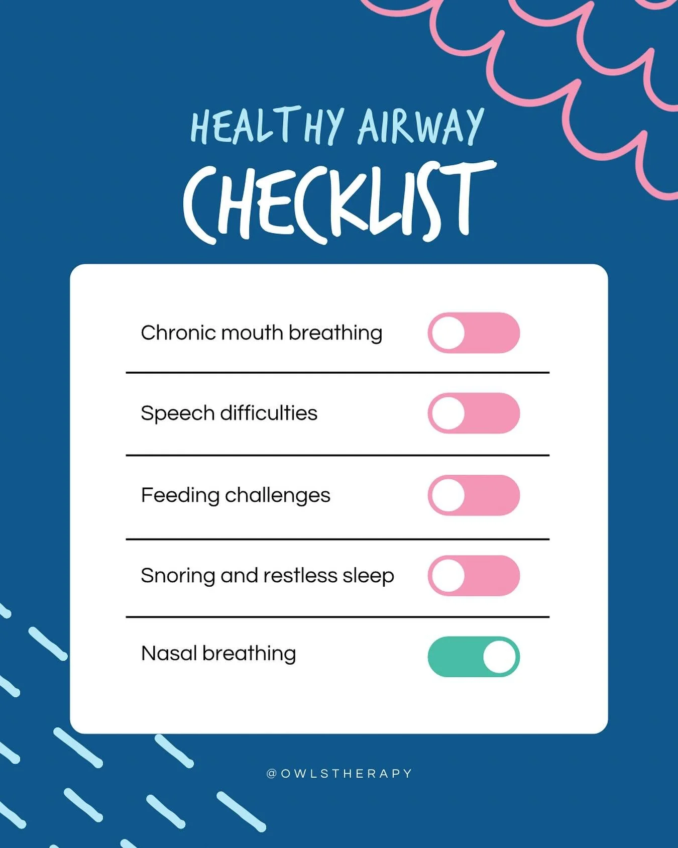 🫁 A healthy airway is the foundation for so much more than just breathing. 

It supports: 
💬 Speech development
🍎 Feeding skills
💤 Restful sleep 
🙂 Emotional well-being

As SLPs, we know airway health plays a huge role in a child&rsquo;s growth 