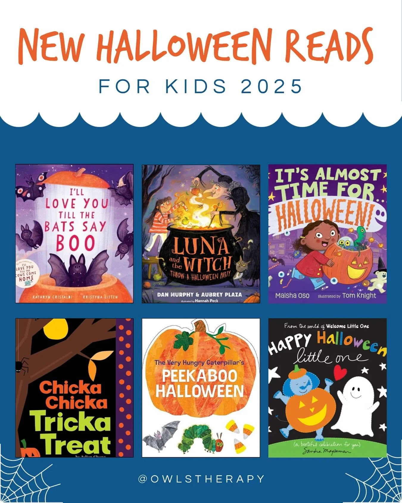Check out these brand-new, SLP-approved Halloween books released this year! 🎃📚

These books are perfect for adding some magic into your storytime this season. 👻 Get the links to these Halloween favorites on our blog!

www.owlstherapy.com 🦉

#hall