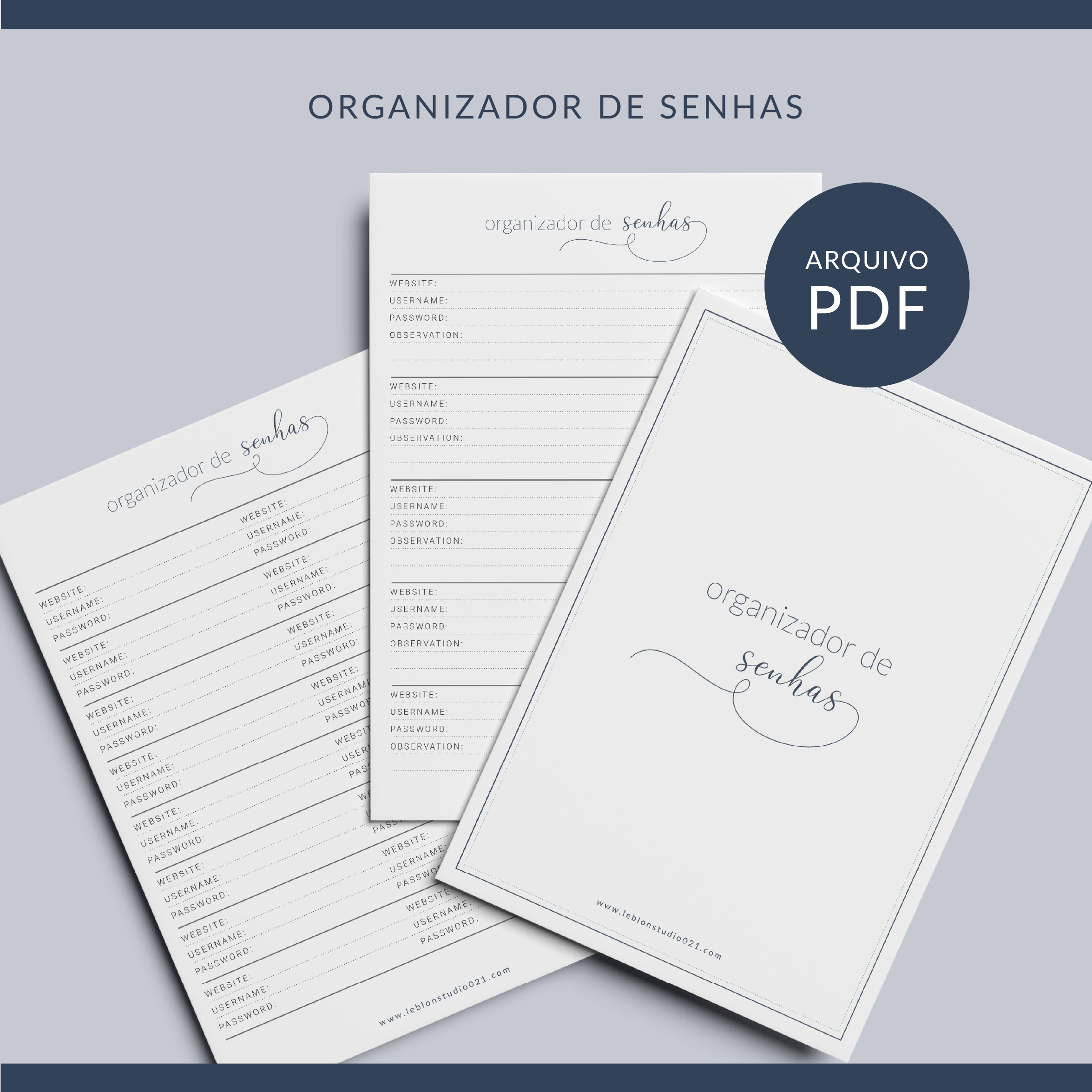 pdf para organizador de senhas