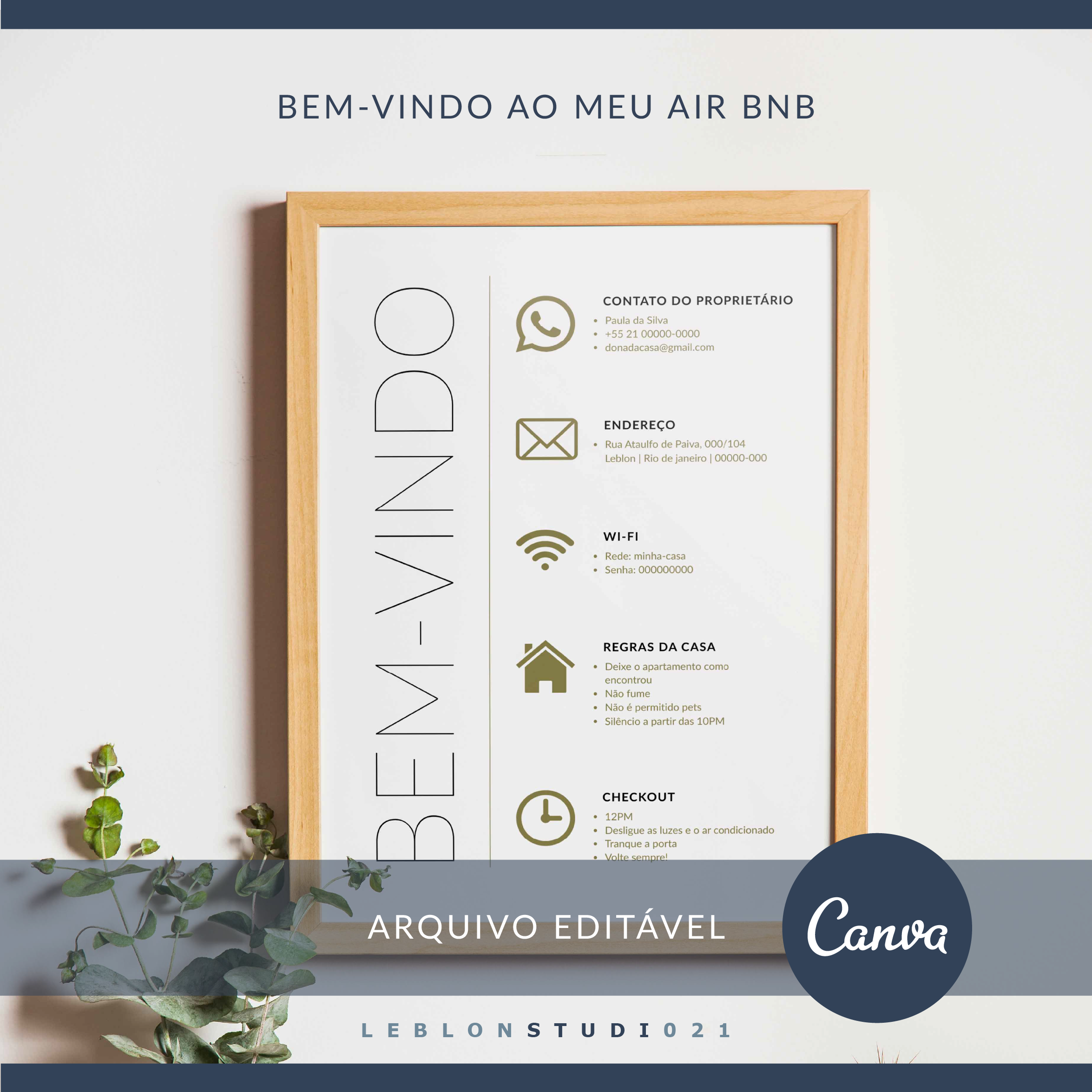 template editável com informacoes para hospedes de air bnb