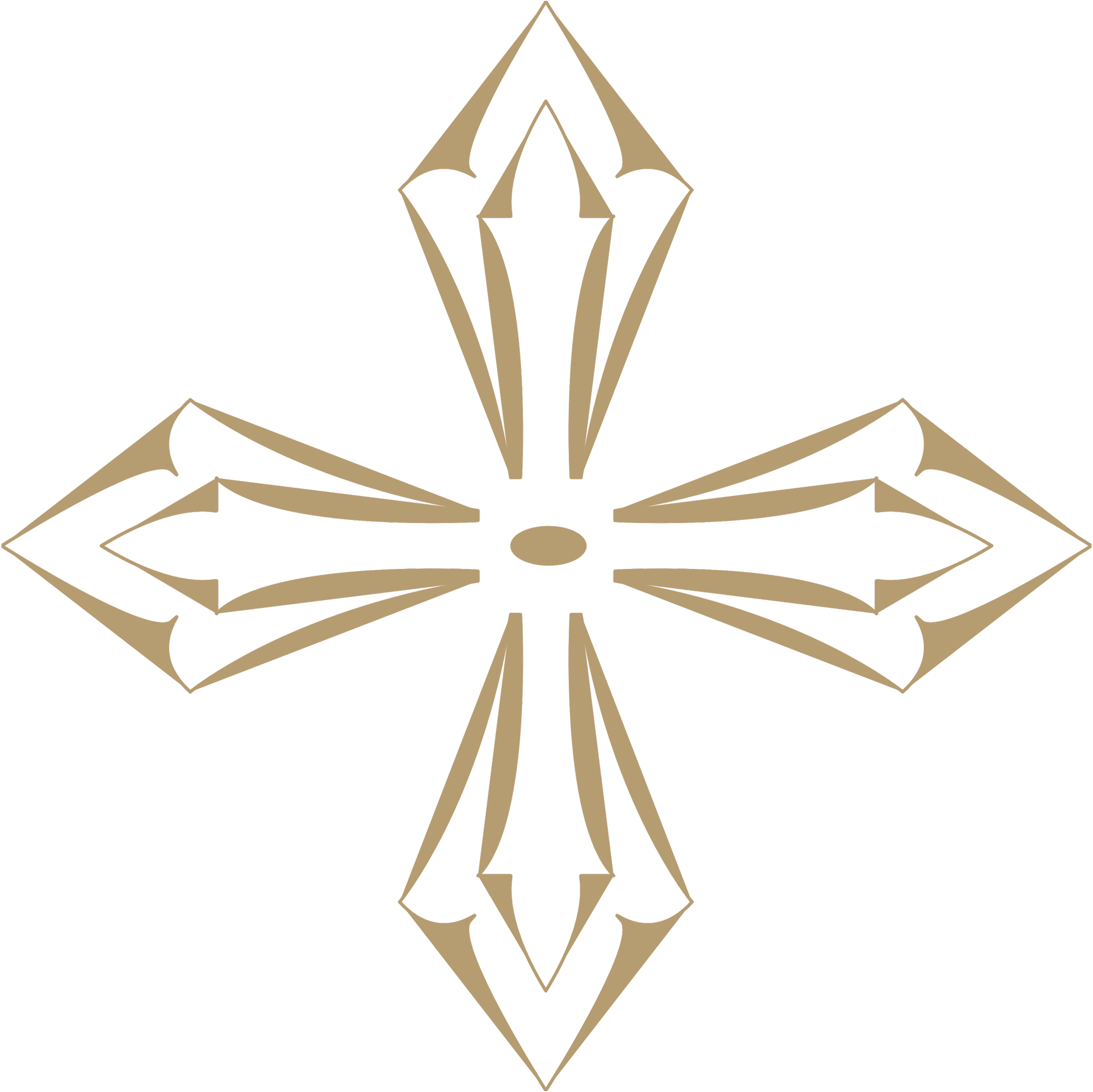 A gold geometric diamond-shaped logo with intricate lines on a black background.