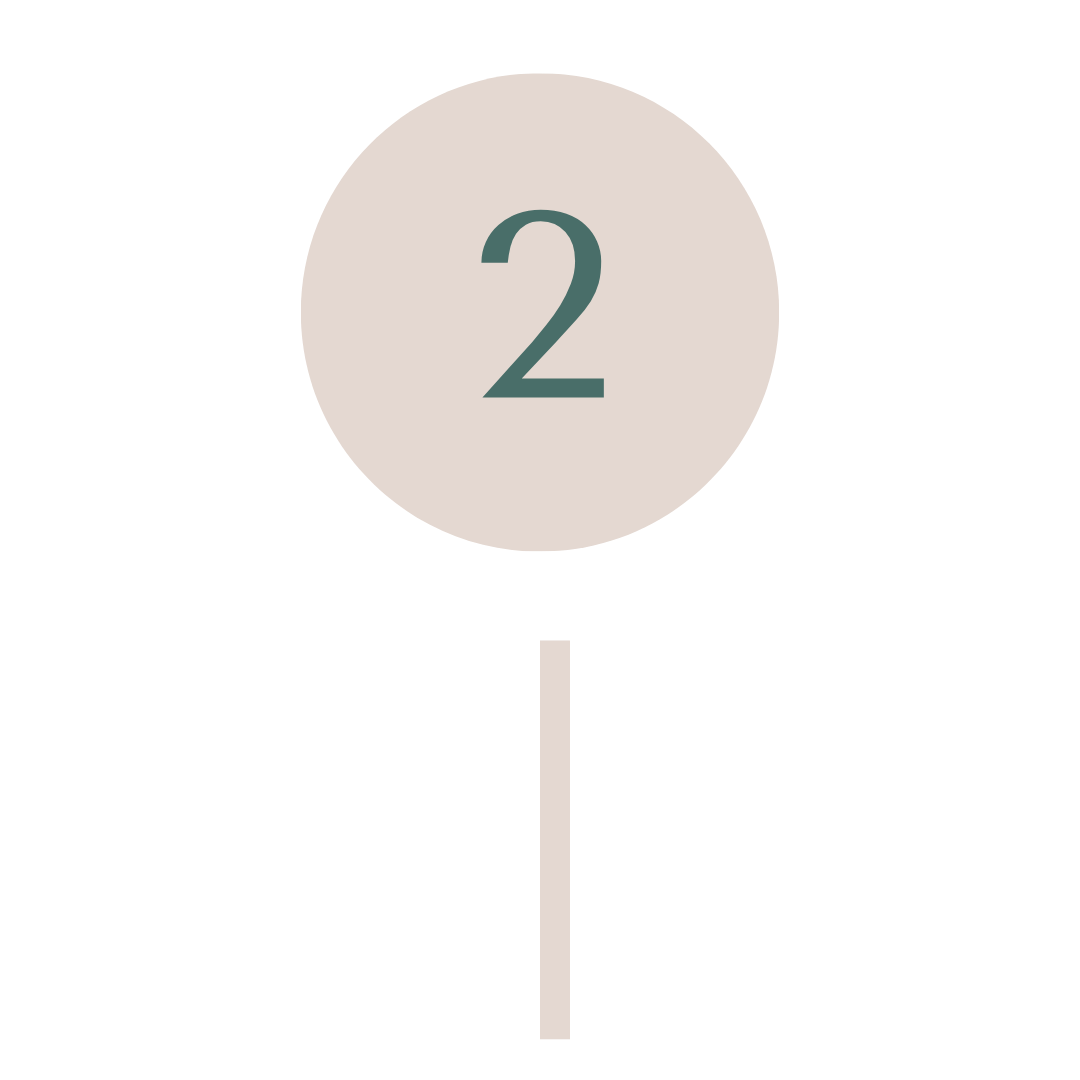 A number two on a beige circular background with a gray stick below it.