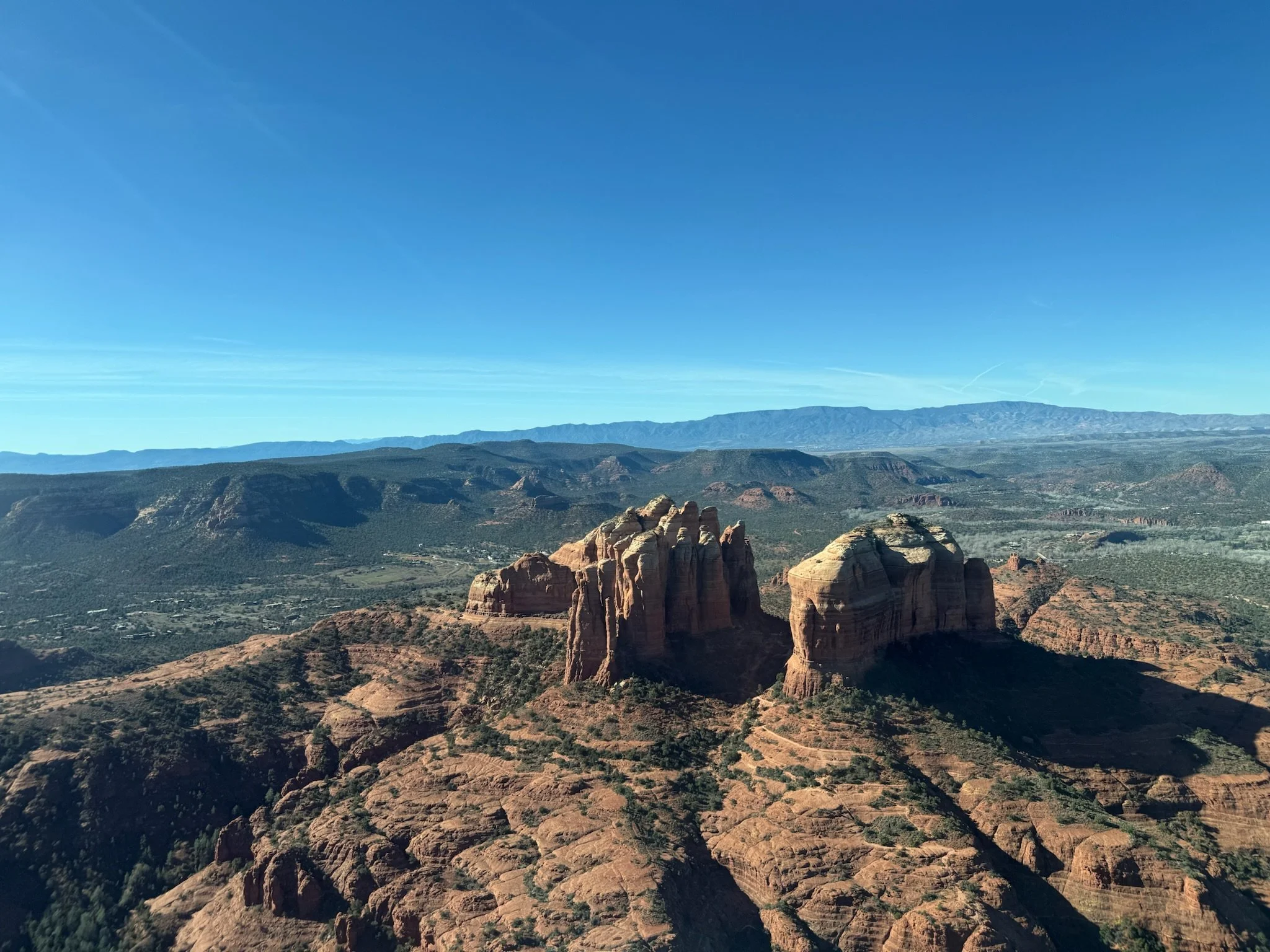 Iconic Sedona landmarks seen from a scenic airplane tour