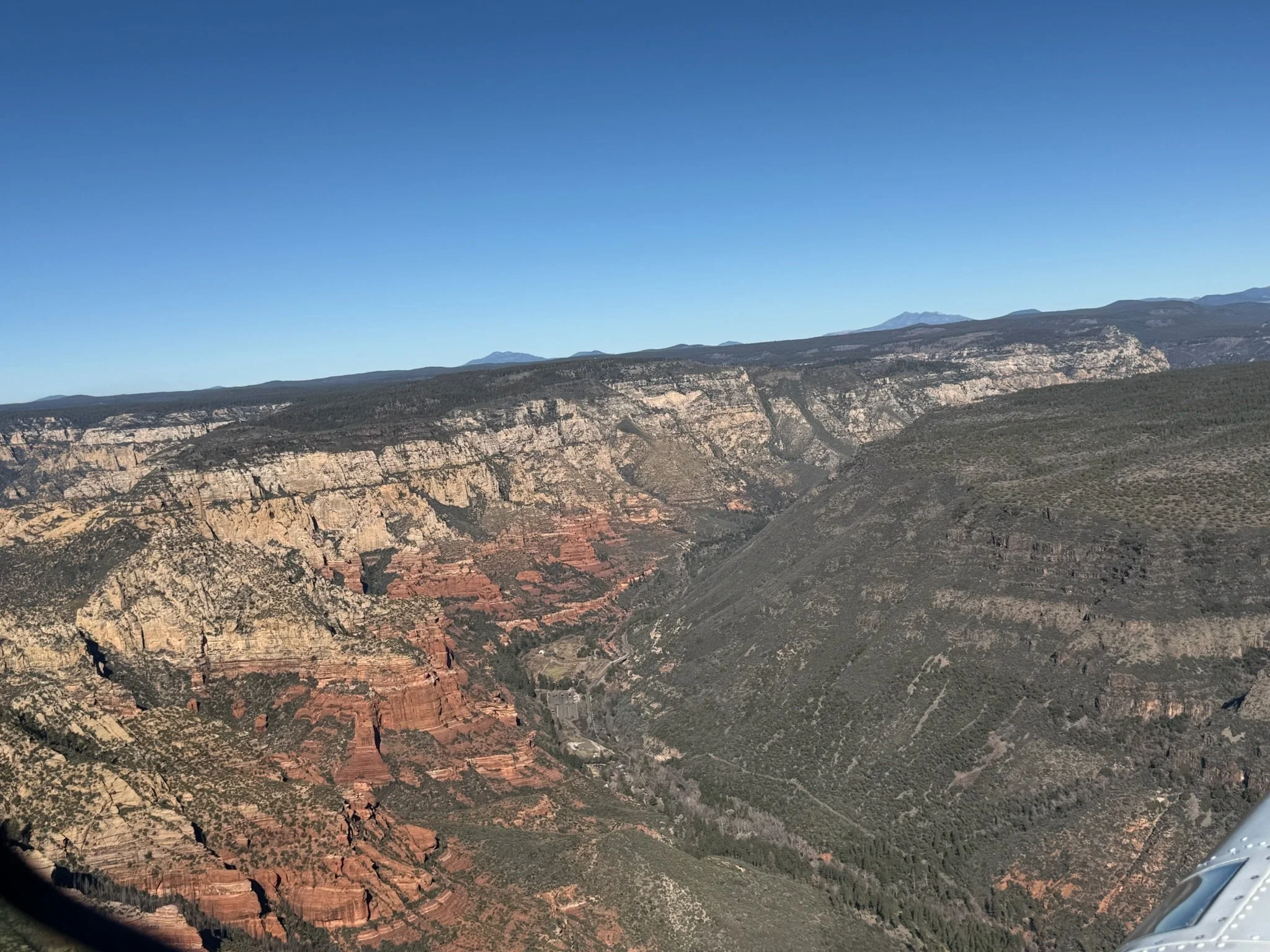 Aerial photography of Sedona sandstone cliffs and canyons
