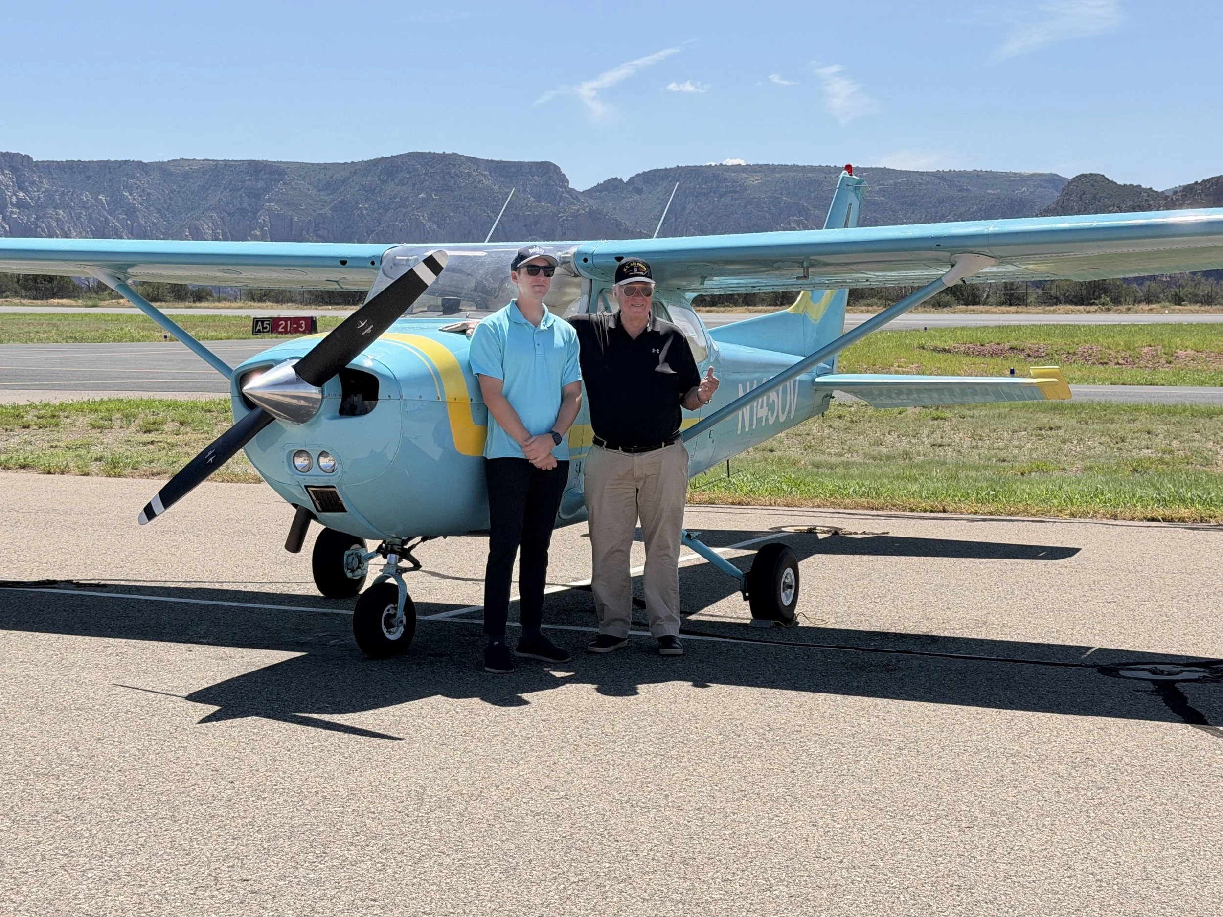 Bluebird pilot Tanner with Lt. Col. Jay Thompson | Bluebird Air Tours
