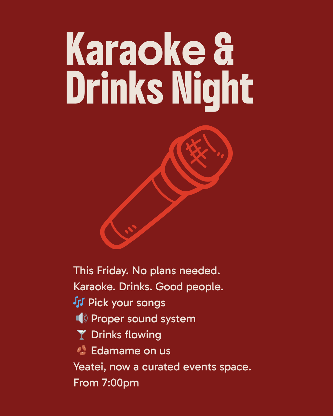 Karaoke & Drinks Night at Yeatei – Friday 27th March