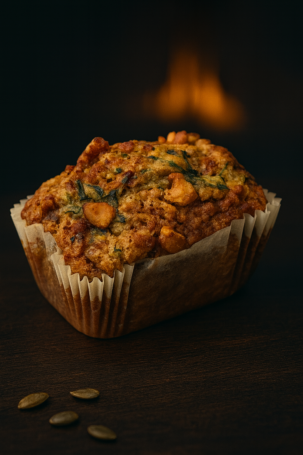 A rectangular pastry with a bite taken out, topped with white icing and salt, with the words 'TOASTY EMBER' imprinted on it, and a small amount of red filling visible where bitten. It is on a ceramic plate with salt crystals, next to a mug and some green herbs.