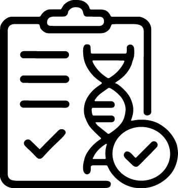 Clipboard with genetic DNA symbols and checkmarks.