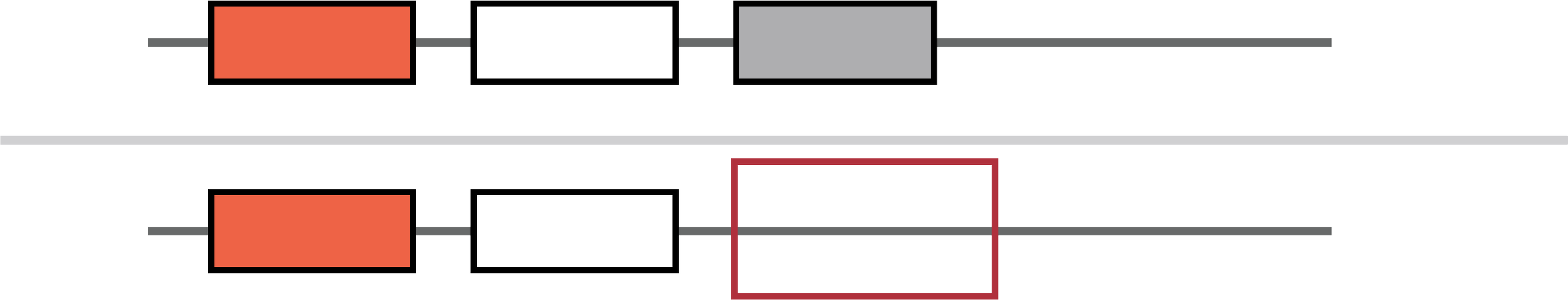 Illustration of a structural variant showing a genomic deletion, where a DNA segment is missing.