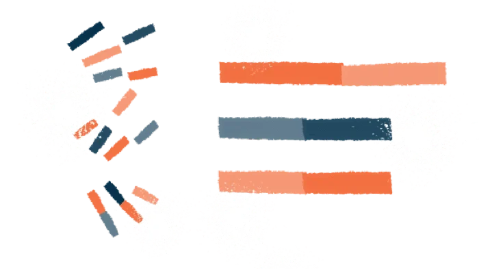 Illustration showing fragmented DNA reads being assembled into longer contiguous genome sequences.