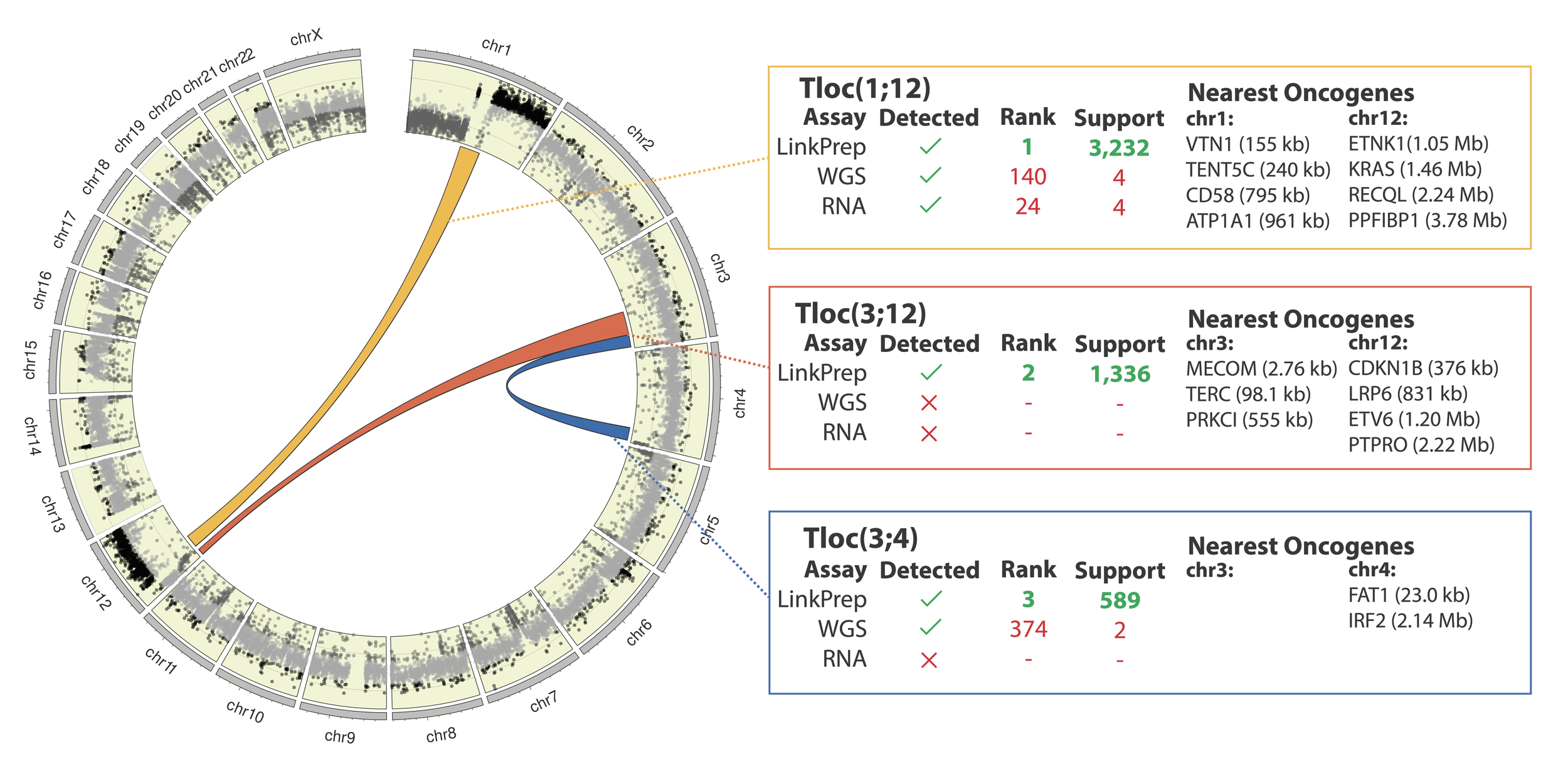 Clinical Ovarian Sample Case Study displaying LinkPrep's Detection of Oncogenes vs. WGS and RNA.