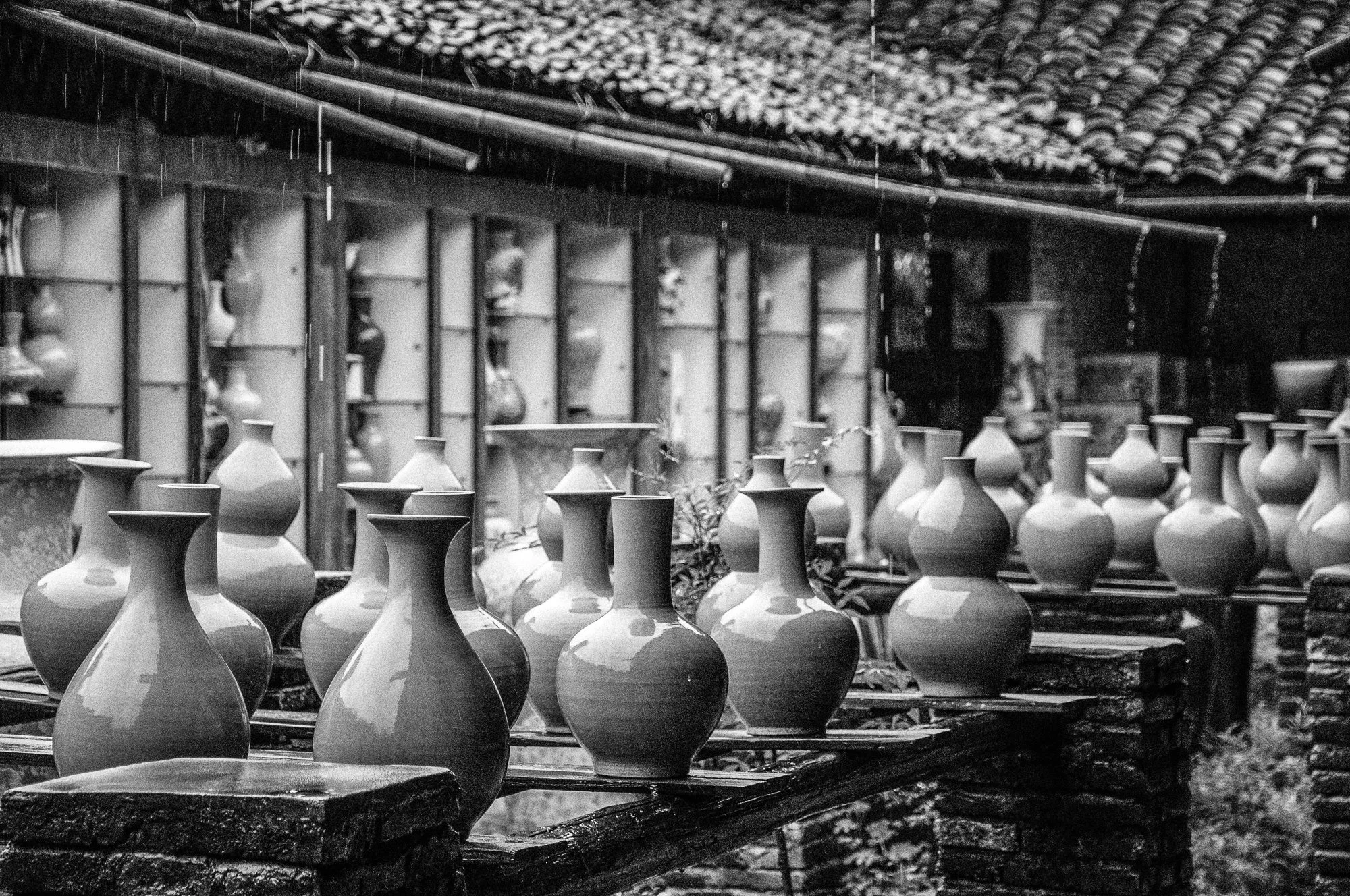 Pots in the rain