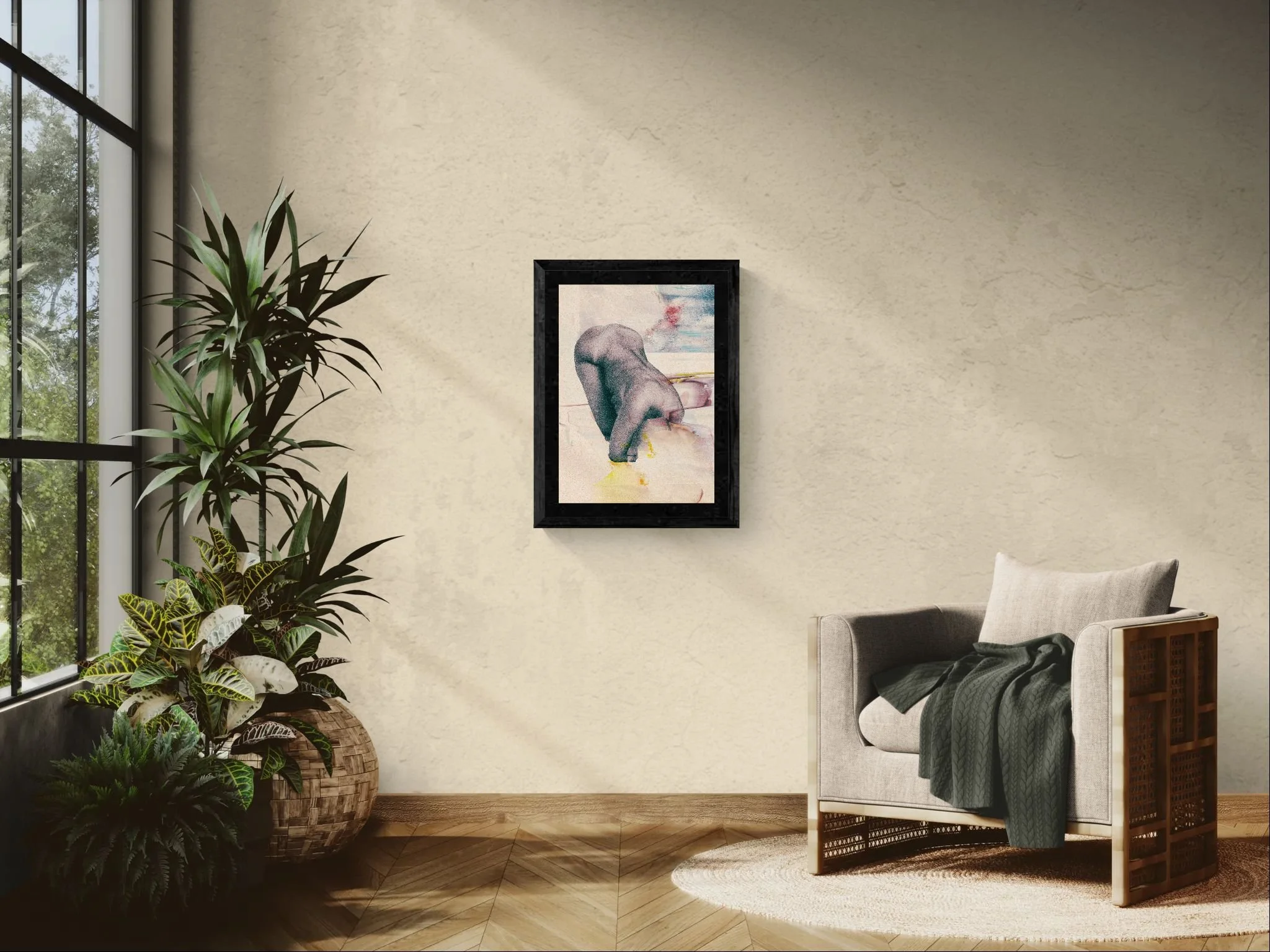 Sunlit room with an armchair and tropical plants (3).jpeg