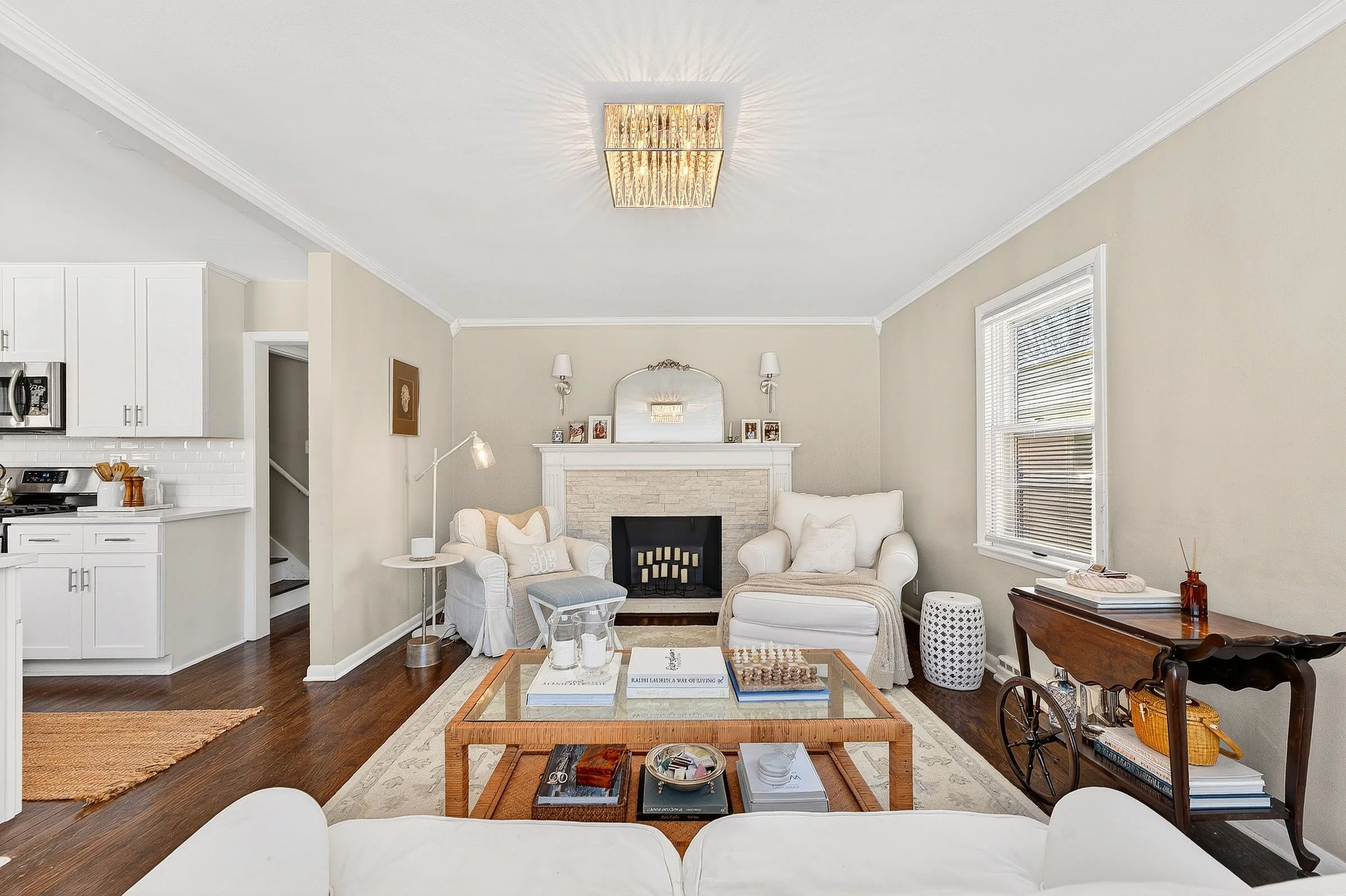 Updated living room with original hardwood floors and fireplace - Milwaukee real estate