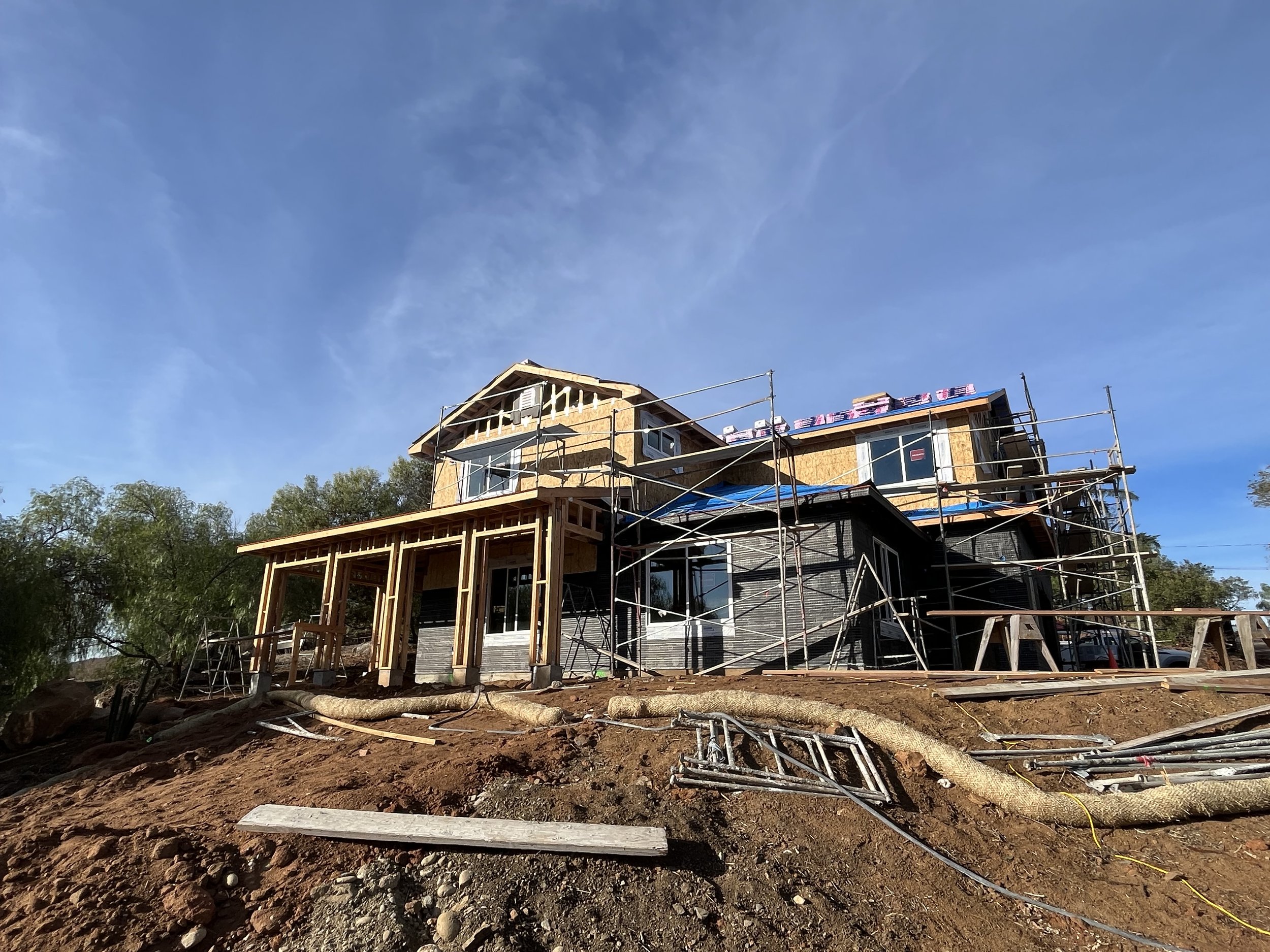 New residential construction fire protection system in progress in a custom home in Santee.