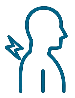 Outline of a person with a lightning bolt near the head indicating headache or pain.