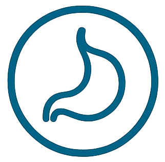 Outline of a stomach icon enclosed in a circle.