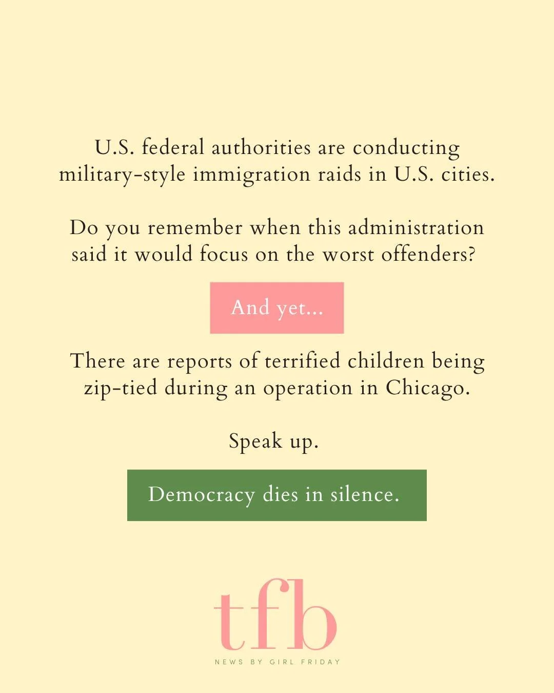 U.S. federal authorities are conducting aggressive military-style immigration raids in U.S. cities.

➡️ Do you remember when this administration said it would focus on the worst offenders? We certainly do, and yet...

➡️ There are serious reports of 