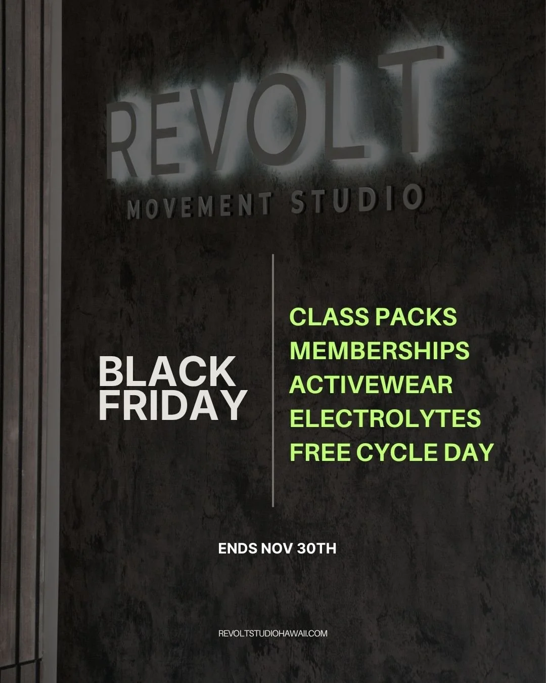 BLACK FRIDAY SPECIALS ARE LIVE 🖤🖤🖤
⚡️Class packs, memberships
⚡️ 2 for $50 activewear, $20 t-shirts
⚡️ BOGO ALL ELECTROLYTES 

We are so thankful for our community + all your support, please enjoy a day of free cycling classes, on us. Let&rsquo;s 