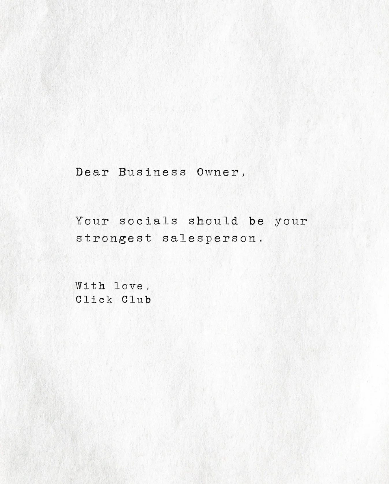 Dear Business Owner,

Your social media should be pulling its weight, just like you are. It&rsquo;s not about the number of followers you&rsquo;ve got&mdash;it&rsquo;s about what those followers can do for your business.

Every post, every story, eve