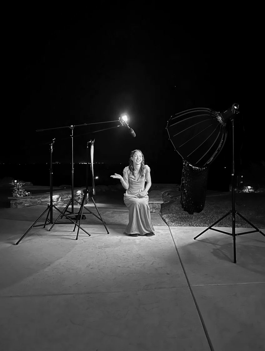 Cinematic wedding guest interview area with softbox lighting and boom microphone at Northern California wedding reception