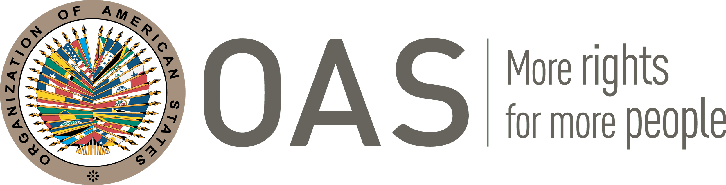 OAS logo with flags and slogan 'More rights for more people'