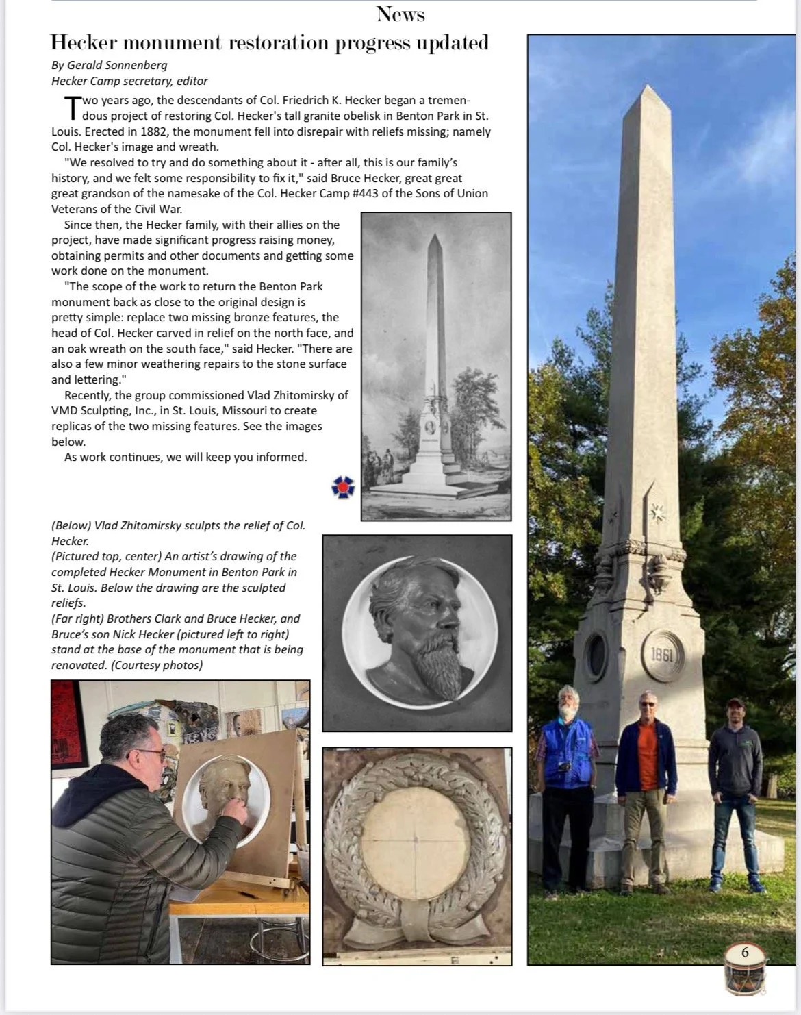 HECKER MONUMENT RESTORATION PROGRESS UPDATED - NEWS PAPER - DATE