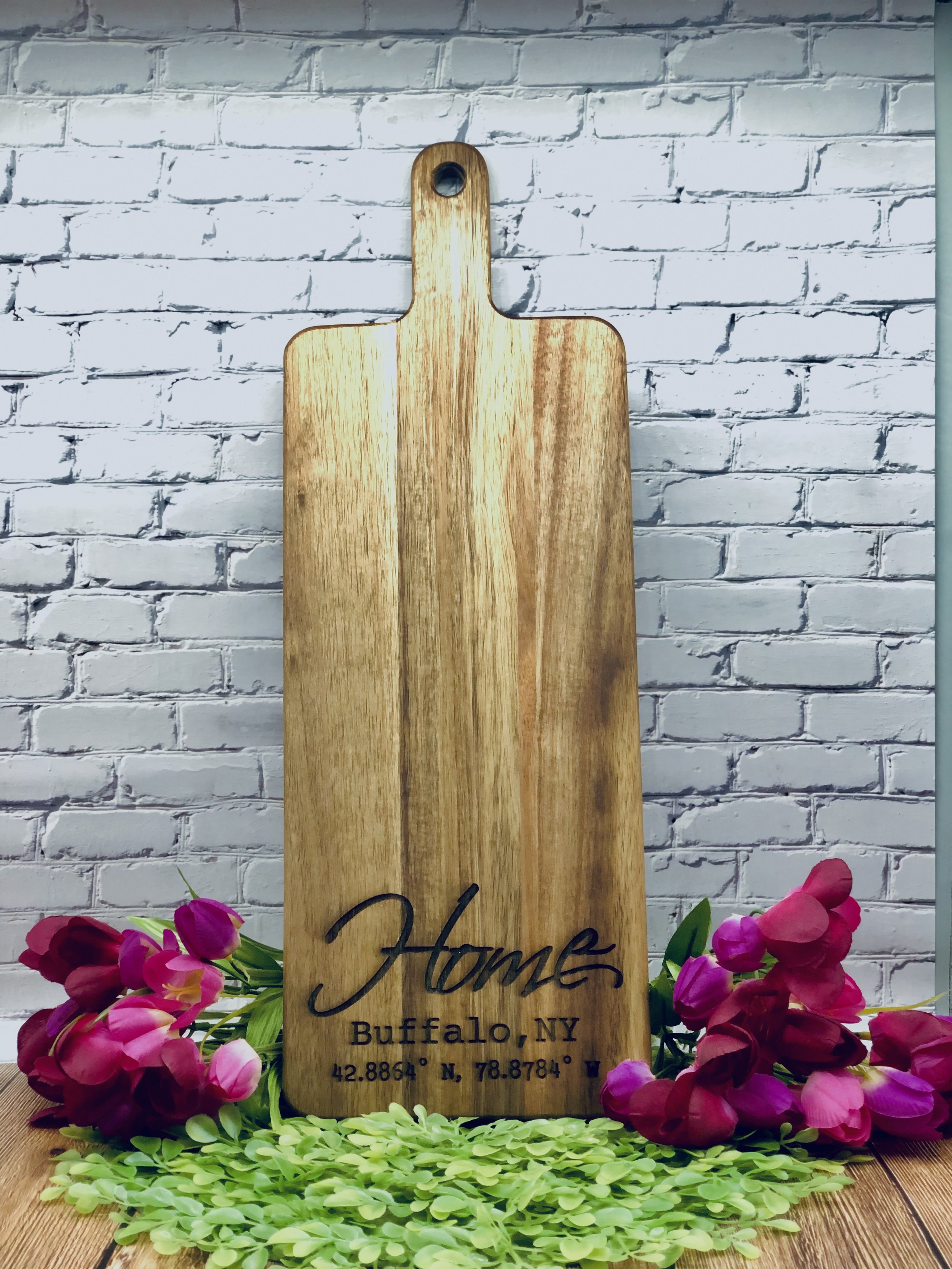 Personalized Charcuterie Board with "Home" Coordinates