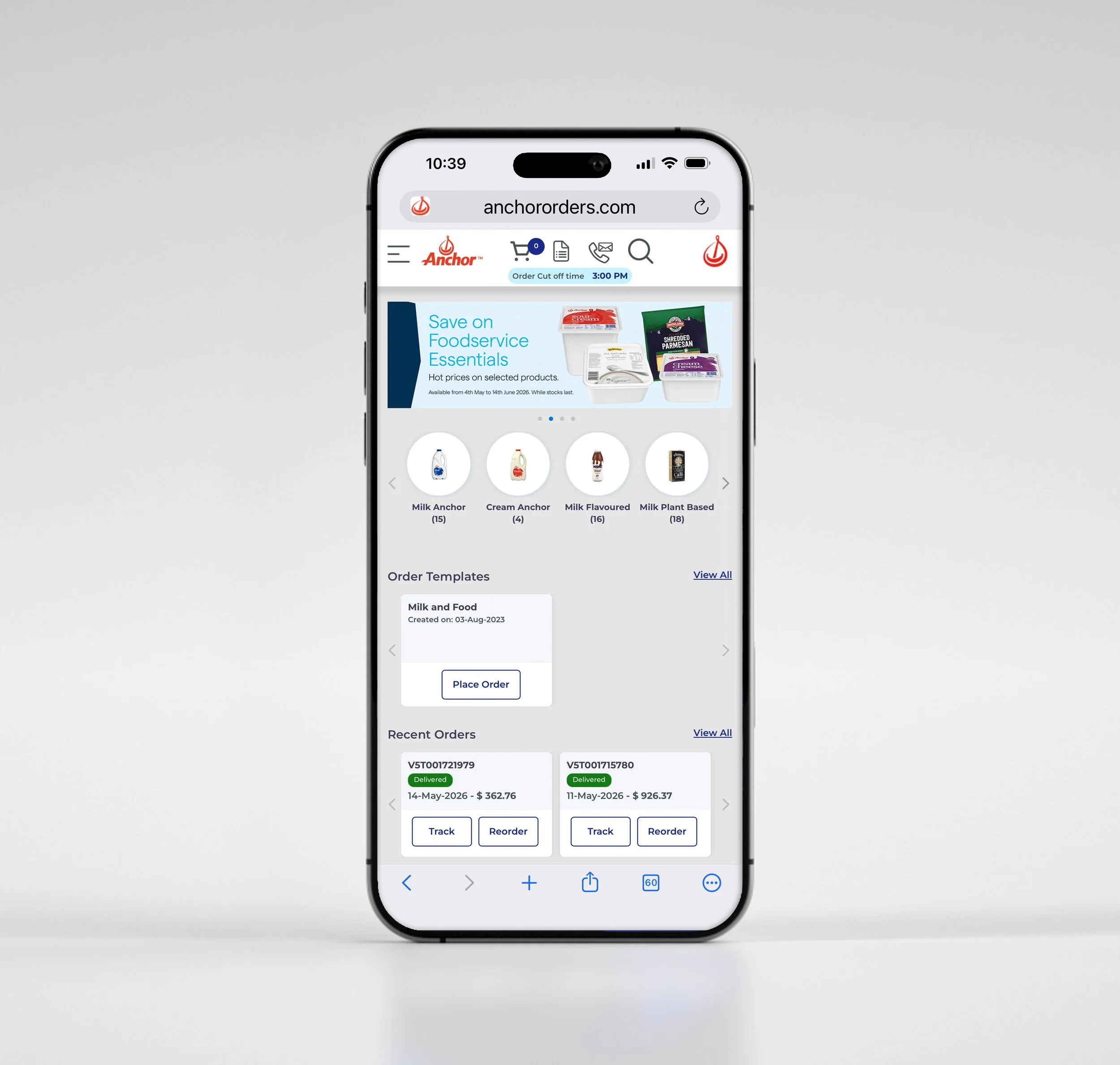 Anchor orders page on an iPhone screen