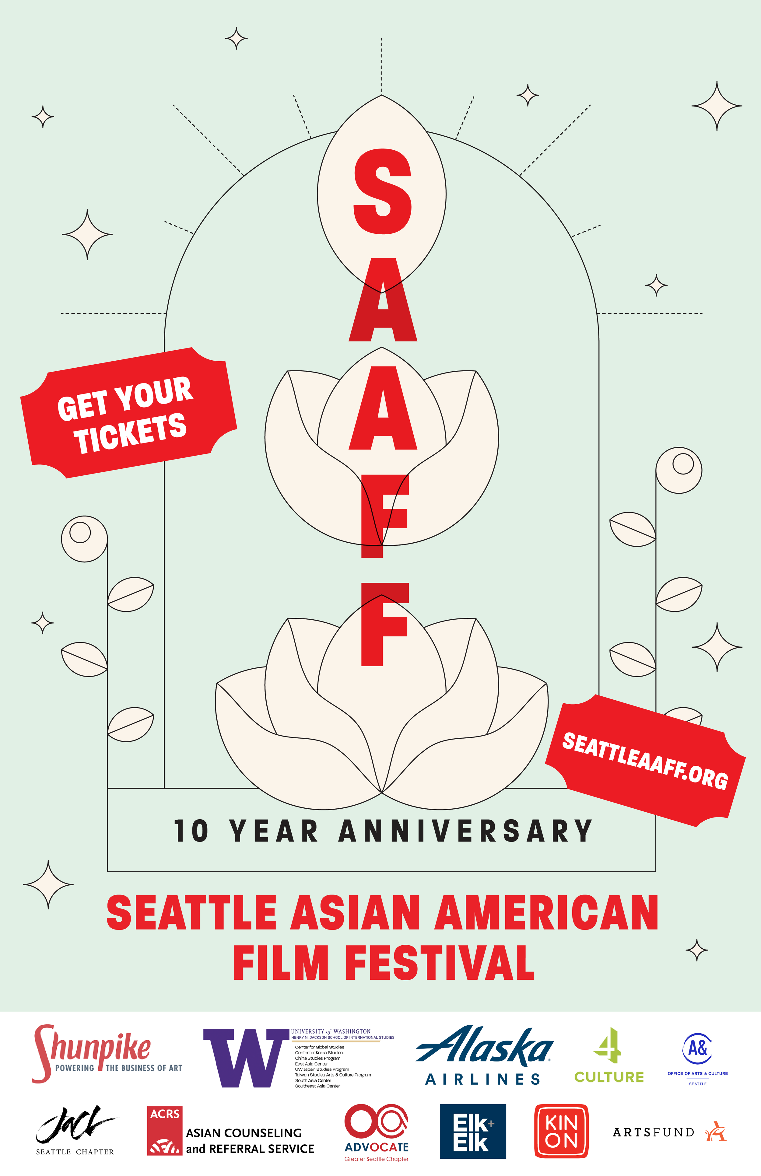 2022 SAAFF poster with a map-style background and large vertical S-A-A-F-F letters.