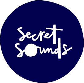 Logo with a dark blue background and white handwritten-style text that reads 'Secret Sounds'.
